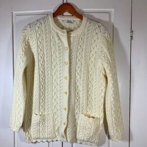 Vintage Wintuk Cream Orlon Acrylic‎ Pointelle Cable Knit Button Front Cardigan